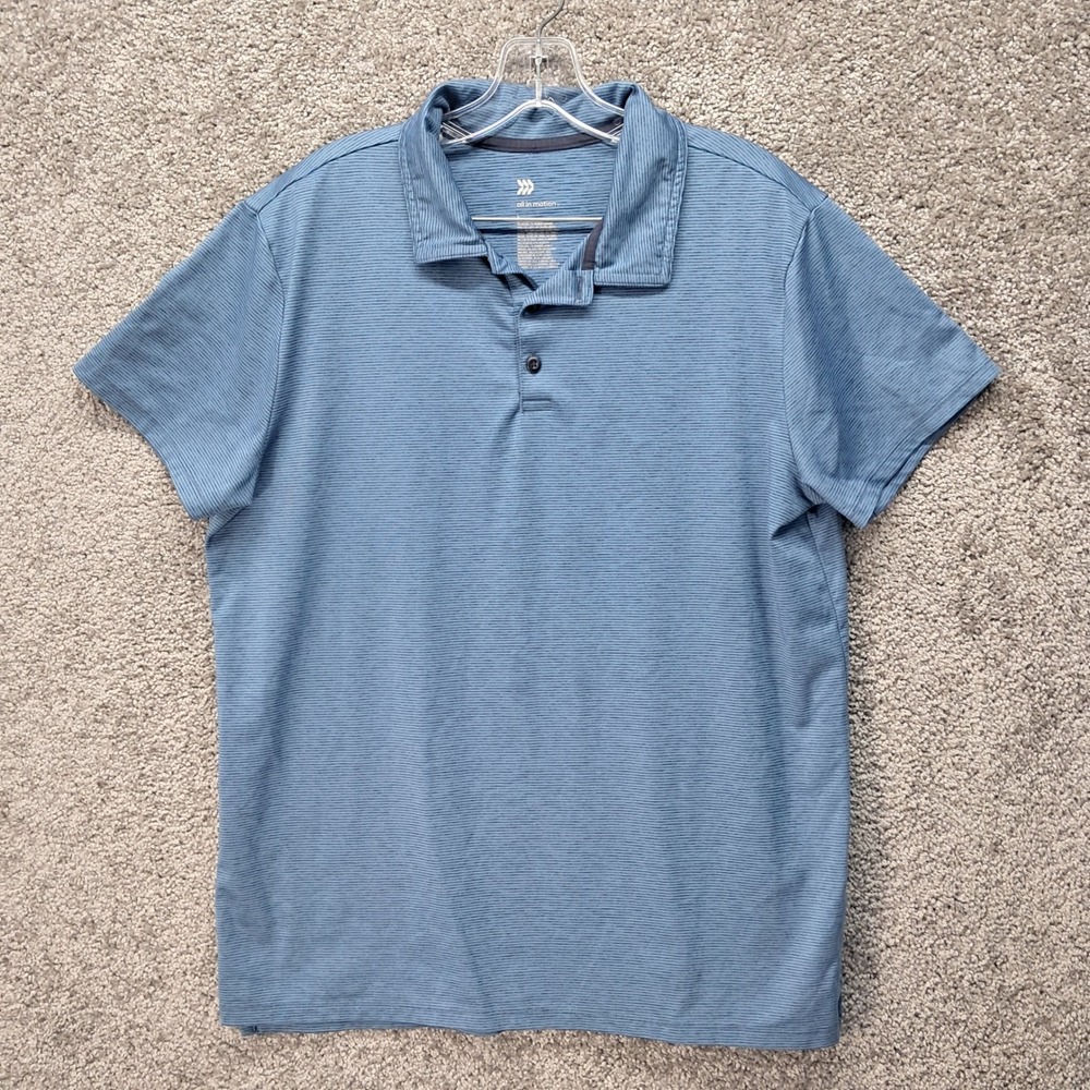 All in Motion Mens Blue Striped Short Sleeve Golf‎ Polo Shirt Large 7029